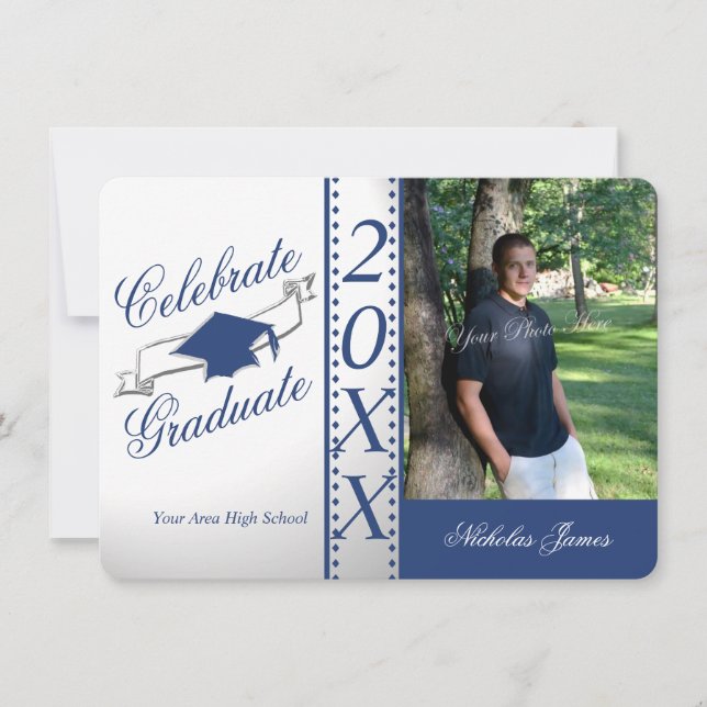 Invitation Célébrer le Graduate Blue Graduation Photo (Devant)