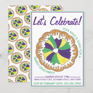 Invitation Célébrer Mardi Gras Carnival Party King Cake