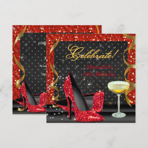 Invitation Célébrer Red Gold Black Parties scintillant fête d
