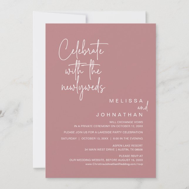 Invitation Célébrez Avec Les Nouveaux Mariés, Mariage Elopeme (Devant)