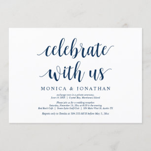 Invitation Célébrez avec nous, Bleu Marine, Mariage en Elopem