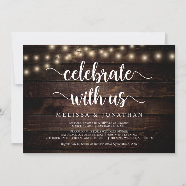 Invitation Célébrez avec nous, Bois Rustique, Mariage Intime (Devant)