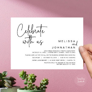 Invitation Célébrez avec nous, Dîner Mariage moderne Elopemen