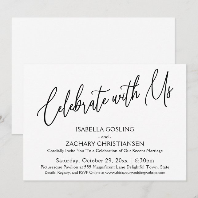 Invitation Célébrez avec nous Écriture élégante Party B&W (Devant / Derrière)