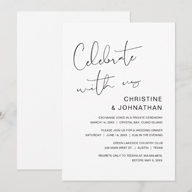 Invitation Célébrez avec nous, évasion de mariage moderne (Devant / Derrière)