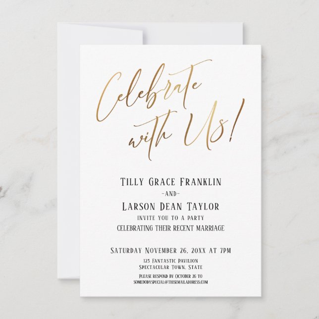 Invitation Célébrez avec nous ! Fête de mariage élégante en o (Devant)