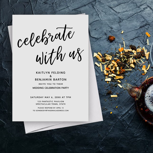 Invitation "Célébrez avec nous" Fête de mariage gris moderne (Créateur téléchargé)