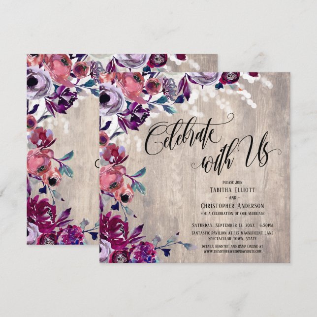 Invitation Célébrez avec nous Fleurs audacieuses Bois pâle et (Devant / Derrière)