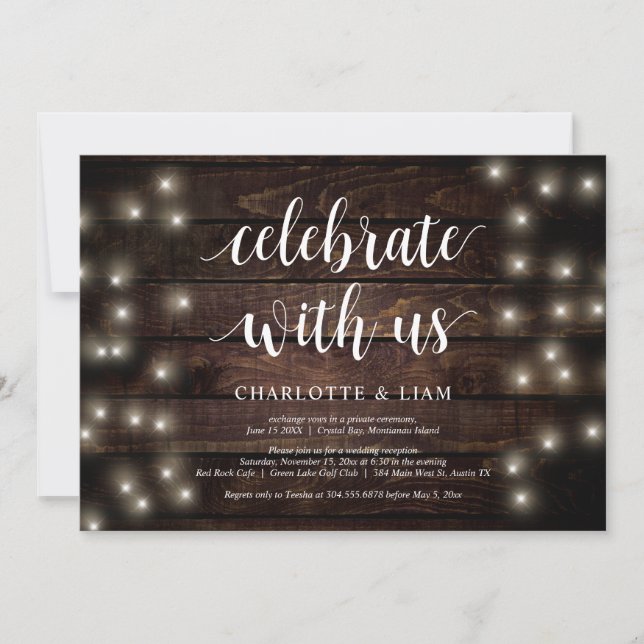Invitation Célébrez avec nous, Guirlande Lumineuse, Mariage e (Devant)