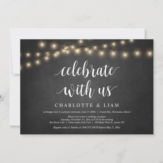 Invitation Célébrez avec nous, Guirlande Lumineuse, Mariage I (Devant)