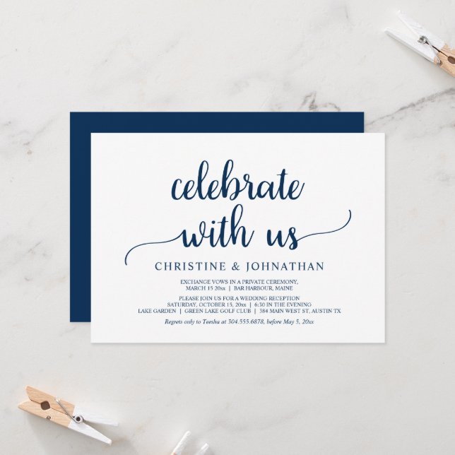 Invitation Célébrez avec nous, Mariage Rustique Fuite de la M (Devant/Arrière en situation)