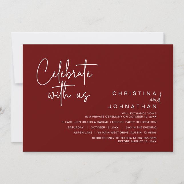 Invitation Célébrez avec nous, Post Mariage Elopement Party (Devant)