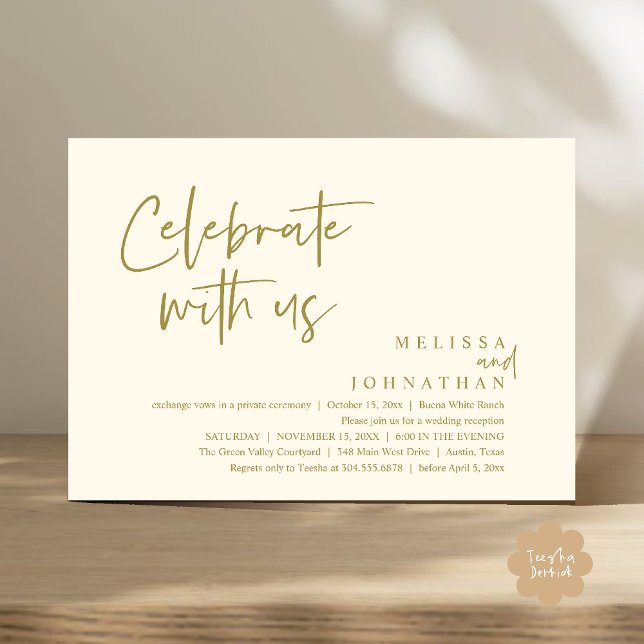 Invitation Célébrez avec nous Réception de mariage moderne (Celebrate with us Modern Casual Wedding Reception Dinner Lunch Brunch Invites Card PDF Yellow Gold)