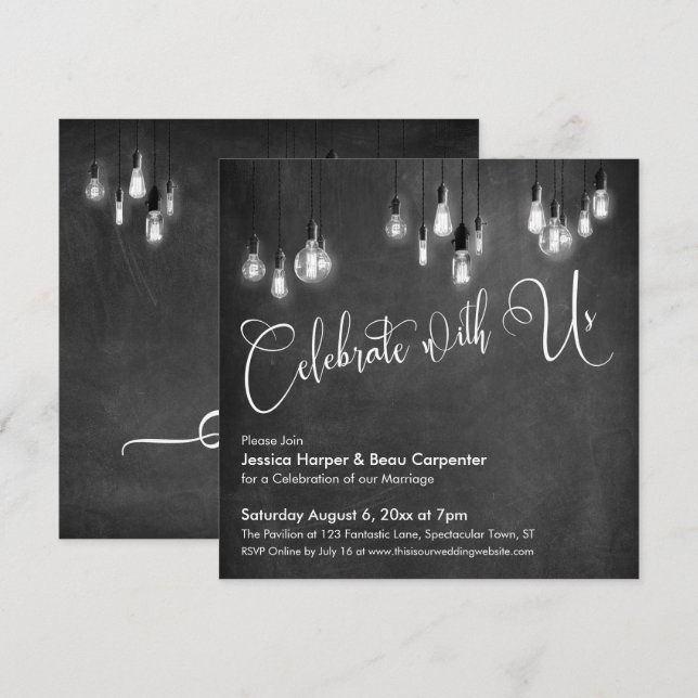 Invitation Célébrez avec nous Script, Edison Lights Chalkboar (Devant / Derrière)
