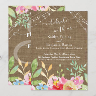 Invitation Célébrez avec Nous, Toile de Jute, Fleurs & Lumièr
