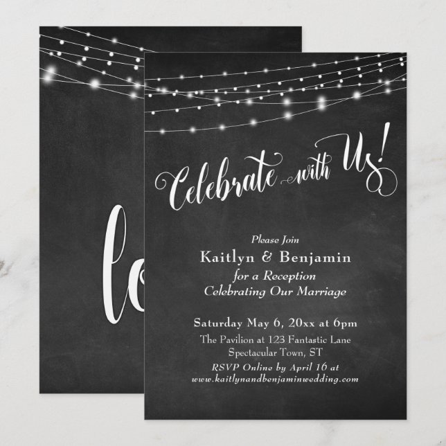 Invitation Célébrez avec nous ! Typographie, Lumières de tabl (Devant / Derrière)