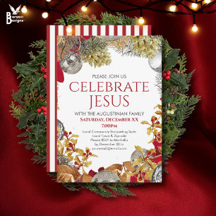 Invitation CÉLÉBREZ JÉSUS Couronne de Noël chrétienne Fête de