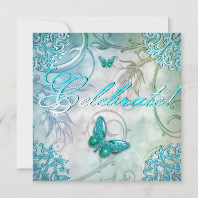 Invitation Célébrez l'anniversaire Turquoise du papillon bleu (Devant)