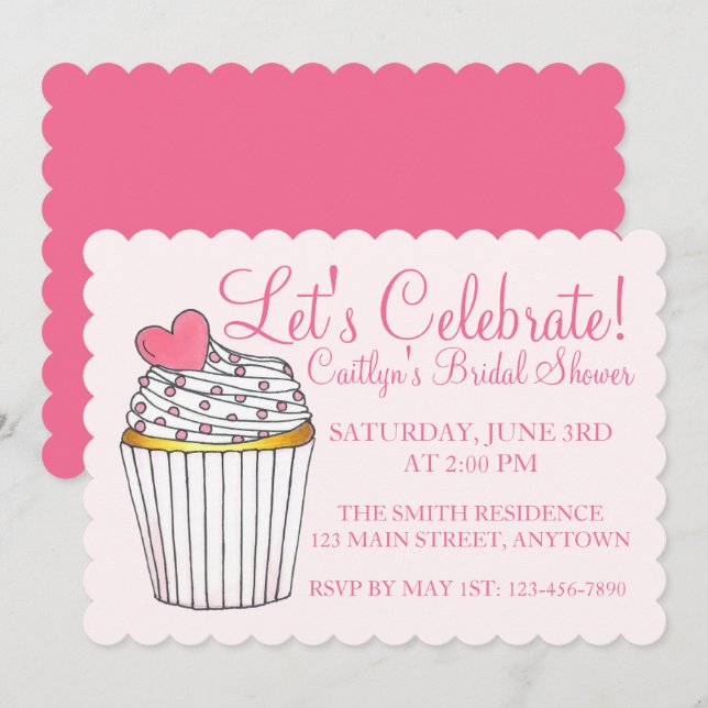 Invitation Célébrons la Cupcake Rose Mariage Baby Shower (Devant / Derrière)