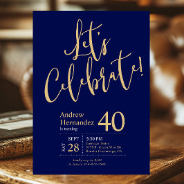 Invitation Célébrons la photo d'or bleu marine 40e anniversai