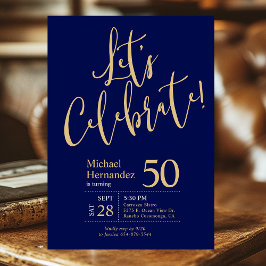 Invitation Célébrons la photo en or bleu marine 50e anniversa