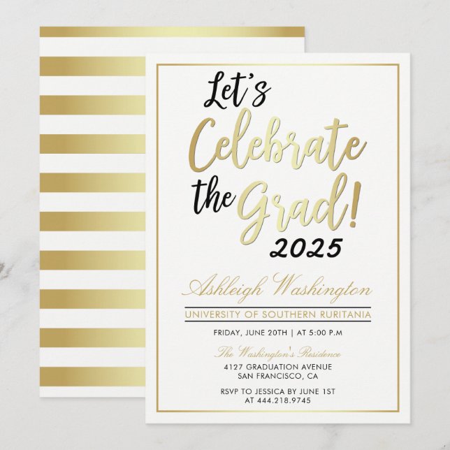 Invitation Célébrons l'Âme ! | Gold White Graduation (Devant / Derrière)