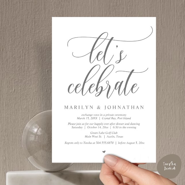 Invitation Célébrons le Mariage Elopement Dîner Dancing (Let's Celebrate Wedding Elopement Dinner Party Lunch BrunchDancing Invitation Card PDF, Dark grey)