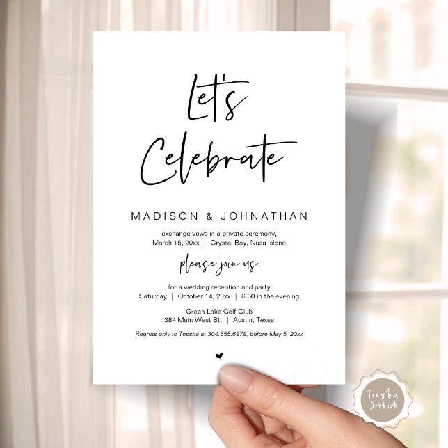 Invitation Célébrons, Noir, Mariage Intime Fête (Let's celebrate, Wedding Elopement Party Invitation Party, Printed and Template File.)