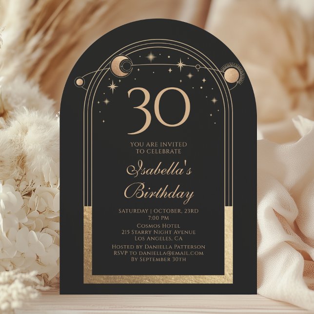 Invitation Céleste Black Gold Sun Moon Stars 30e anniversaire (Créateur téléchargé)