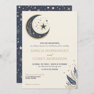 Invitation Céleste bleu et or avec Mariage de code QR
