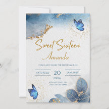 Celeste Blue Sweet 16 Invitation, 16e anniversaire