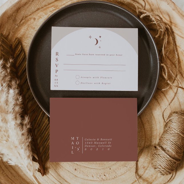 Invitation CELESTE Boho Moon & Stars Terracotta RSVP (Créateur téléchargé)