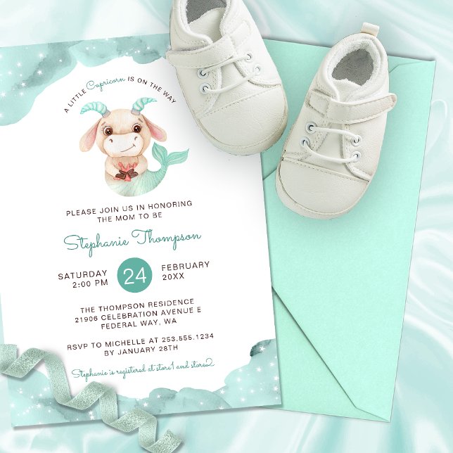 Invitation Céleste Capricorne Astrologie Baby shower des sign (Celestial Capricorn Astrology Sign Baby Shower Invitation)