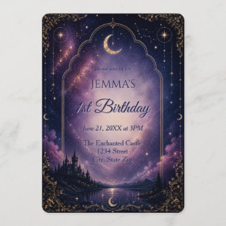Invitation Céleste Château Lune & Étoiles Premier Anniversair