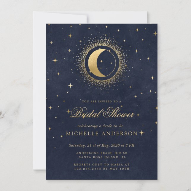 Invitation Céleste de minuit étoiles QR Code Fête des mariées (Devant)