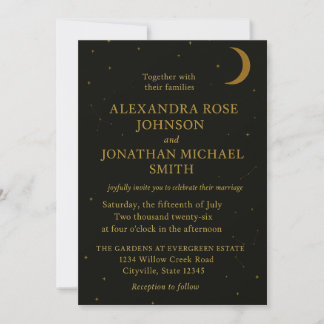 Invitation Céleste | Élégant Mariage noir et or