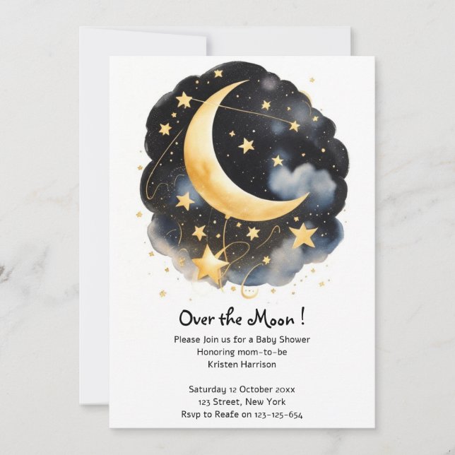 Invitation Céleste Lune et Baby shower des étoiles (Devant)