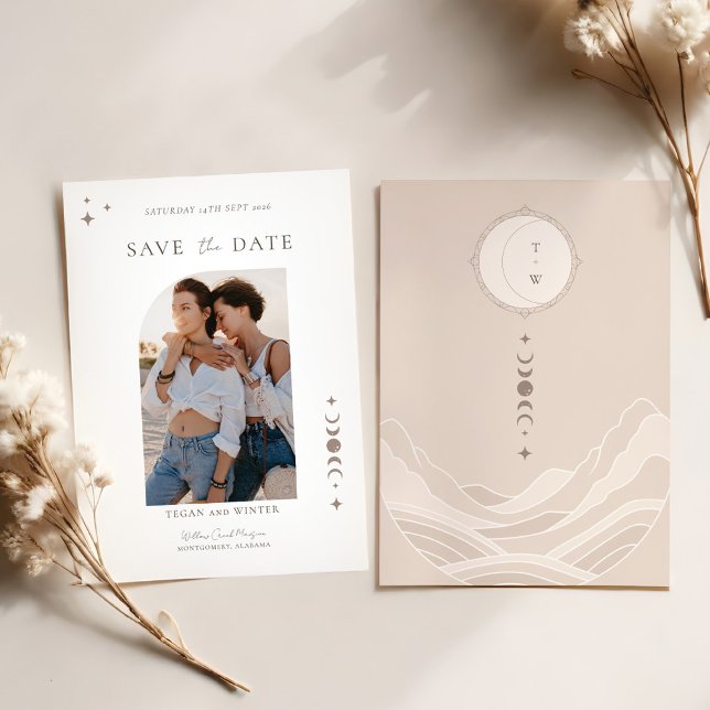 Invitation Céleste Lune Étoiles Monogramme Enregistrer La Dat (Celestial Moon Stars Monogram Save The Date Photo Invitation)