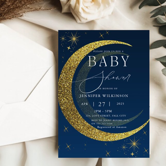 Invitation Céleste Lune étoiles Starry Baby shower de nuit (Celestial Moon Stars Starry Night Baby Shower Invitation)