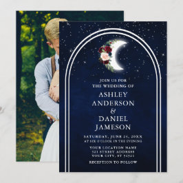 Invitation Céleste Lune Stars Arch Floral Photo Mariage