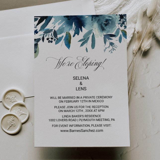 Invitation Céleste Marine Blue Floral Elopement Réception (Créateur téléchargé)