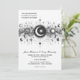 Invitation Céleste noir et blanc avec Mariage de code QR