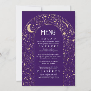 Invitation Céleste Nuit Sky Stars Arch Purple Menu Mariage