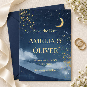 Invitation Céleste Save the Date Nuit étoilée Navy & Or