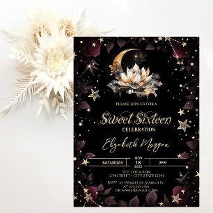 Invitation Céleste Soleil,Lune,Etoiles Roses Sweet 16