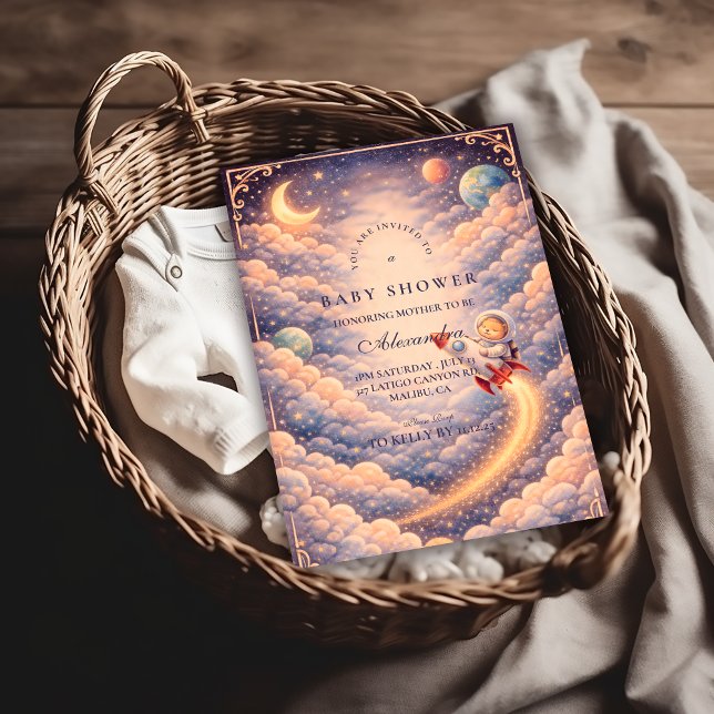 Invitation Celestial Astronaut Clouds Baby Shower (Créateur téléchargé)