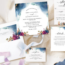 Invitation Celestial, bleu violet et Mariage Carré Turquoise