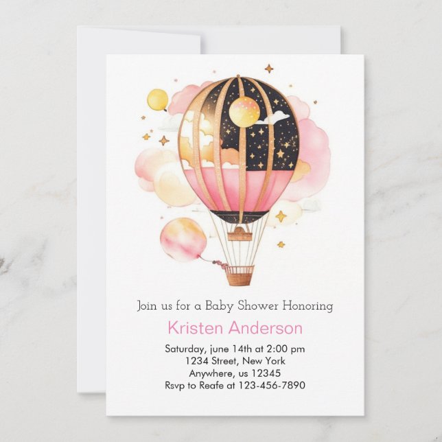 Invitation Celestial Boho Sky Adventure Girl Baby shower (Devant)