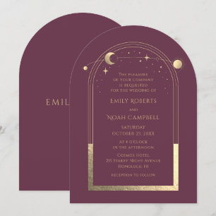 Invitation Celestial Chic Plum Or Soleil Lune Étoiles Espace