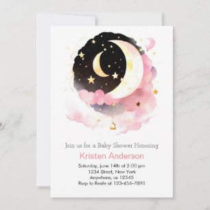 Invitation Celestial Dreamland Baby shower de fille rose
